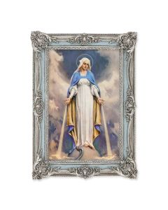 5 1/8" x 7 1/4" Antiqued Powder Blue and Silver Frame with Chambers: Our Lady of Grace Print-P65