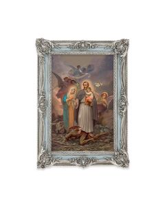 5 1/8" x 7 1/4"  Antiqued Powder Blue and Silver Photo Frame with Saint Joseph Terror of Demons Print-P65