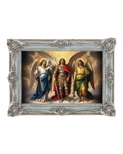 5 1/8" x 7 1/4" Antiqued Powder Blue and Silver  Frame with The Three Archangels Print- P65