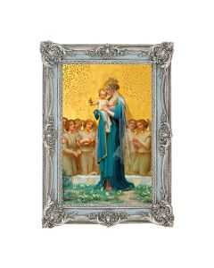 5 1/8" x 7 1/4" Antiqued Powder Blue and Silver  Frame with Vidal: Madonna and Child Print- P65