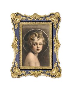 6 1/4" x 8 1/8" Antiqued Dark Blue and Gold Photo Frame CHAMBERS: Light of The World Print-P65
