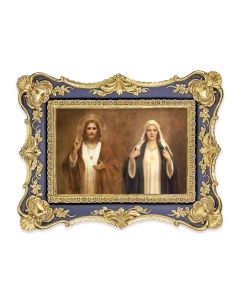 6 1/4" x 8 1/8"  Antiqued Dark Blue and Gold Photo Frame with Chambers: The Sacred Hearts Print-P65