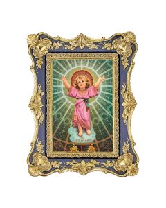 6 1/4" x 8 1/8"  Antiqued Dark Blue and Gold Photo Frame with Divino Nino Print- P65