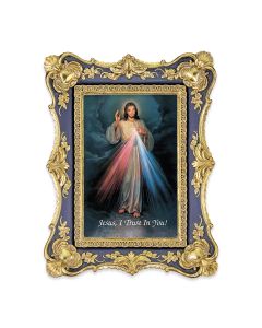 6 1/4" x 8 1/8"  Antiqued Dark Blue and Gold Photo Frame with Divine Mercy Print-P65