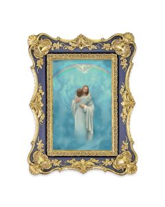 6 1/4" x 8 1/8"  Antiqued Dark Blue and Gold Photo Frame with Welcome Home Print-P65