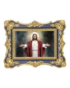6 1/4" x 8 1/8" Antiqued Dark Blue and Gold Photo Frame with CHAMBERS: Welcoming Jesus Print -P65