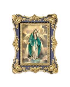 6 1/4" x 8 1/8"  Antiqued Dark Blue and Gold Photo Frame with O.L. of Grace Print-P65