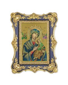 6 1/4" x 8 1/8" Antiqued Dark Blue and Gold Photo Frame with O.L. of Perpetual Help Print-P65