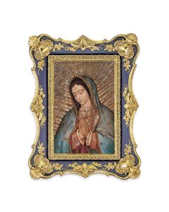 6 1/4" x 8 1/8"  Antiqued Dark Blue and Gold Photo Frame with O.L. of Guadalupe Bust Print-P65