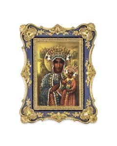6 1/4" x 8 1/8" Antiqued Dark Blue and Gold Photo Frame with O.L. of Czestochowa Print-P65