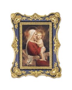 6 1/4" x 8 1/8"  Antiqued Dark Blue and Gold Photo Frame with  CHAMBERS: Madonna and Child Print-P65