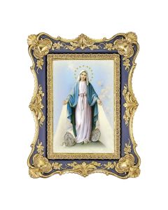 6 1/4" x 8 1/8" Antiqued Dark Blue and Gold Photo Frame with Our Lady of The Miraculous Medal Print- P65