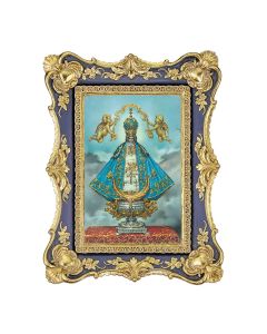 6 1/4" x 8 1/8"  Antiqued Dark Blue and Gold Photo Frame with Virgen De San Juan Print- P65