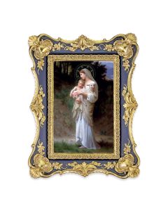 6 1/4" x 8 1/8" Antiqued Dark Blue and Gold Photo Frame with Bouguereau: Divine Innocence Print-P65