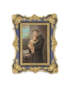 6 1/4" x 8 1/8" Antiqued Dark Blue and Gold Photo Frame with Saint Anthony Print-P65