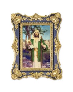 6 1/4" x 8 1/8"  Antiqued Dark Blue and Gold Photo Frame with CHAMBERS:  St. Jude Print-P65