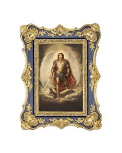 6 1/4" x 8 1/8" Antiqued Dark Blue and Gold Photo Frame with Archangel St. Michael Print- P65