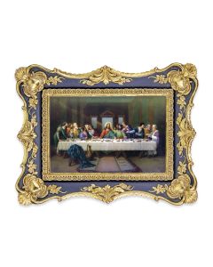 6 1/4" x 8 1/8"  Antiqued Dark Blue and Gold Photo Frame with Zabateri: Last Supper Print-P65