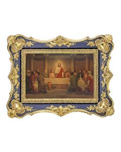 6 1/4" x 8 1/8"  Antiqued Dark Blue and Gold Photo Frame with Chambers: Last Supper Print- P65