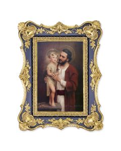6 1/4" x 8 1/8"  Antiqued Dark Blue and Gold Photo Frame with CHAMBERS: St. Joseph Print-P65