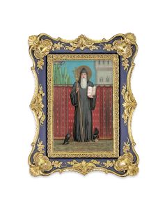 6 1/4" x 8 1/8" Antiqued Dark Blue and Gold Photo Frame with Saint Benedict Print-P65