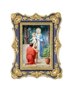6 1/4" x 8 1/8" Antiqued Dark Blue and Gold Photo Frame with CHAMBERS: The Holy Family with St. John the Baptist Print-P65