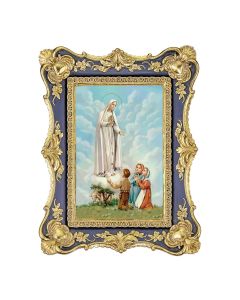 6 1/4" x 8 1/8" Antiqued Dark Blue and Gold Photo Frame with Immaculate Heart of Mary with Children Print- P65
