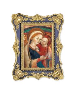 6 1/4" x 8 1/8"  Antiqued Dark Blue and Gold Photo Frame with O.L. of Good Counsel- Genazzano Italy Print 