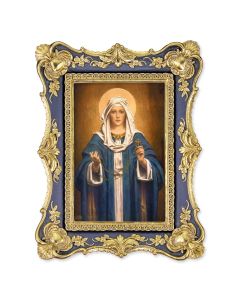 6 1/4" x 8 1/8" Antiqued Dark Blue and Gold Photo Frame with CHAMBERS: Madonna of The Rosary Print-P65