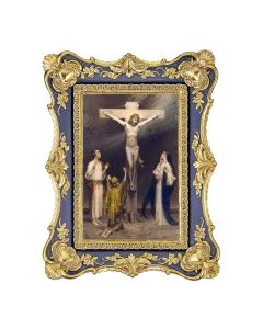 6 1/4" x 8 1/8"  Antiqued Dark Blue and Gold Photo Frame with Chambers:  The Crucifixion Print- P65