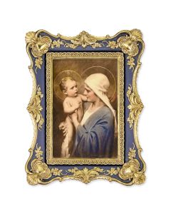 6 1/4" x 8 1/8"  Antiqued Dark Blue and Gold Photo Frame with Chambers: Jesus and Mary Print-P65