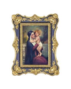 6 1/4" x 8 1/8"  Antiqued Dark Blue and Gold Photo Frame with Chambers: Madonna and Christ Child Print- P65