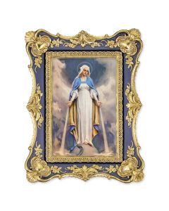 6 1/4" x 8 1/8"  Antiqued Dark Blue and Gold Photo Frame with Chambers: Our Lady of Grace Print-P65