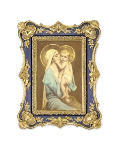 6 1/4" x 8 1/8"  Antiqued Dark Blue and Gold Photo Frame with Chambers: Queen of Mothers Print-P65