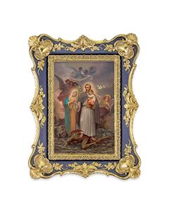 6 1/4" x 8 1/8"  Antiqued Dark Blue and Gold Photo Frame with Saint Joseph Terror of Demons Print-P65