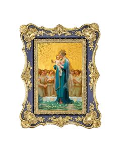 6 1/4" x 8 1/8"  Antiqued Dark Blue and Gold Photo Frame with Vidal: Madonna and Child Print- P65