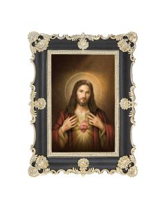 6" x 8" Antiqued Black and Gold Photo Frame with SimeoneSacred Heart of Jesus Print- P65