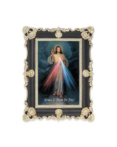 6" x 8" Antiqued Black and Gold Photo Frame with Divine Mercy Print-P65