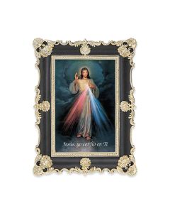 6" x 8"  Antiqued Black and Gold Photo Frame with Divine Mercy Spanish Print-P65
