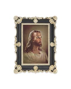 6" x 8" Antiqued Black and Gold Photo Frame with Sallman: Head of Christ Print-P65