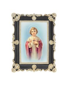 6" x 8" Antiqued Black and Gold Photo Frame with Child Sacred Heart of Jesus Print- P65 