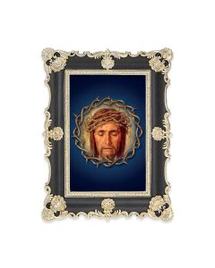 6" x 8"  Antiqued Black and Gold Photo Frame with Holy Face Print-P65