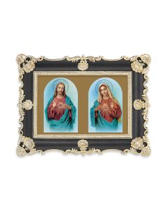 6" x 8"  Antiqued Black and Gold Photo Frame with The Sacred Hearts Print-P65