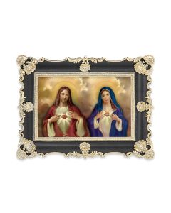 6" x 8"  Antiqued Black and Gold Photo Frame with The Sacred Hearts Print-P65