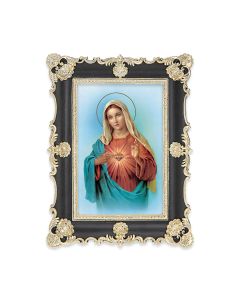 6" x 8"  Antiqued Black and Gold Photo Frame with Immaculate Heart of Mary Print-P65
