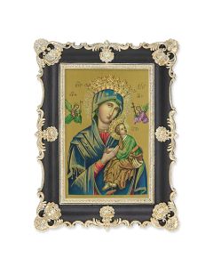 6" x 8"  Antiqued Black and Gold Photo Frame with O.L. of Perpetual Help Print-P65