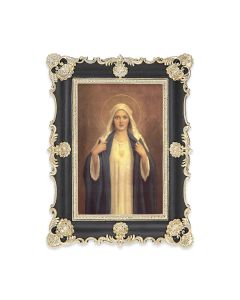 6" x 8"  Antiqued Black and Gold Photo Frame with Chambers: Immaculate Heart of Mary Print-P65