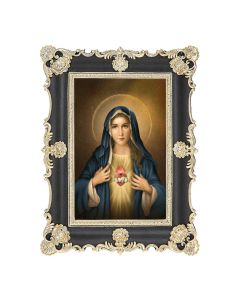 6" x 8" Antiqued Black and Gold Photo Frame with Immaculate Heart of Mary Print- P65