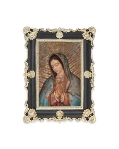 6" x 8"  Antiqued Black and Gold Photo Frame with O.L. of Guadalupe Bust Print-P65