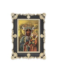 6" x 8"  Antiqued Black and Gold Photo Frame with O.L. of Czestochowa Print-P65